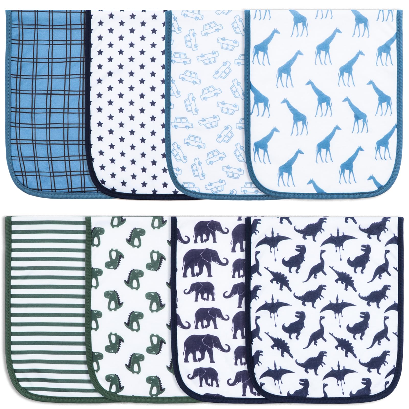 Printed Bibs Pack - Benoxine 8-Pack Organic Cotton Baby Burp
