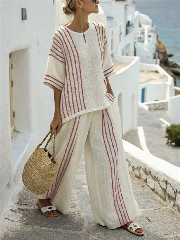 Breathable Casual Set Striped  - đánh giá và giá Summer Short Set