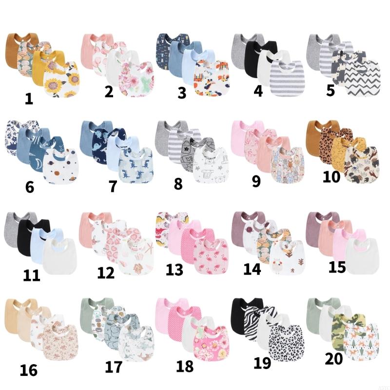 A5YC Bộ 4 Bé Ợ Vải Nước Miếng  - đánh giá và giá Printed Bibs Pack