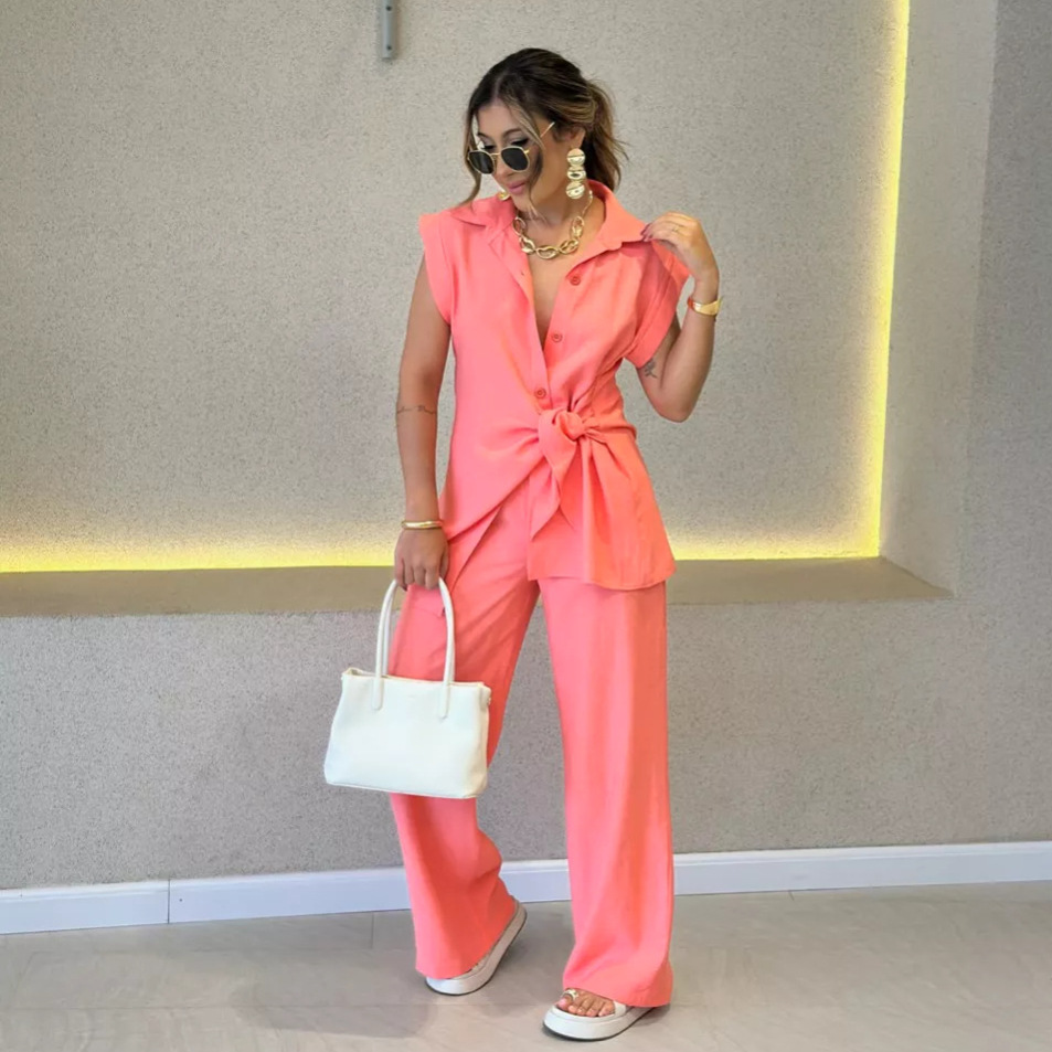 Women Tie Waist Short Sleeve T - đánh giá và giá Summer Short Set